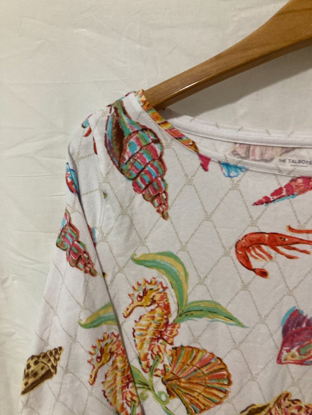 Talbots Women M Tee Shirt Sealife Print Summer Beach Cotton White Colorful - Picture 4 of 7